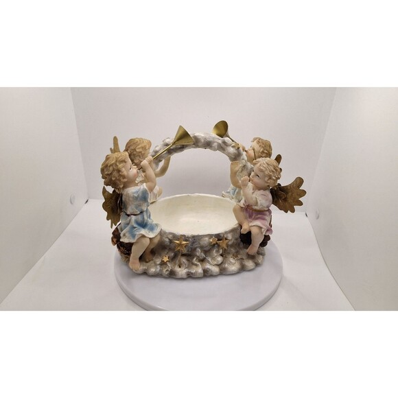 Meissen-Style 4 Cherub Basket Candy Jewelry Potpourri Centerpiece Beautiful - Picture 3 of 5